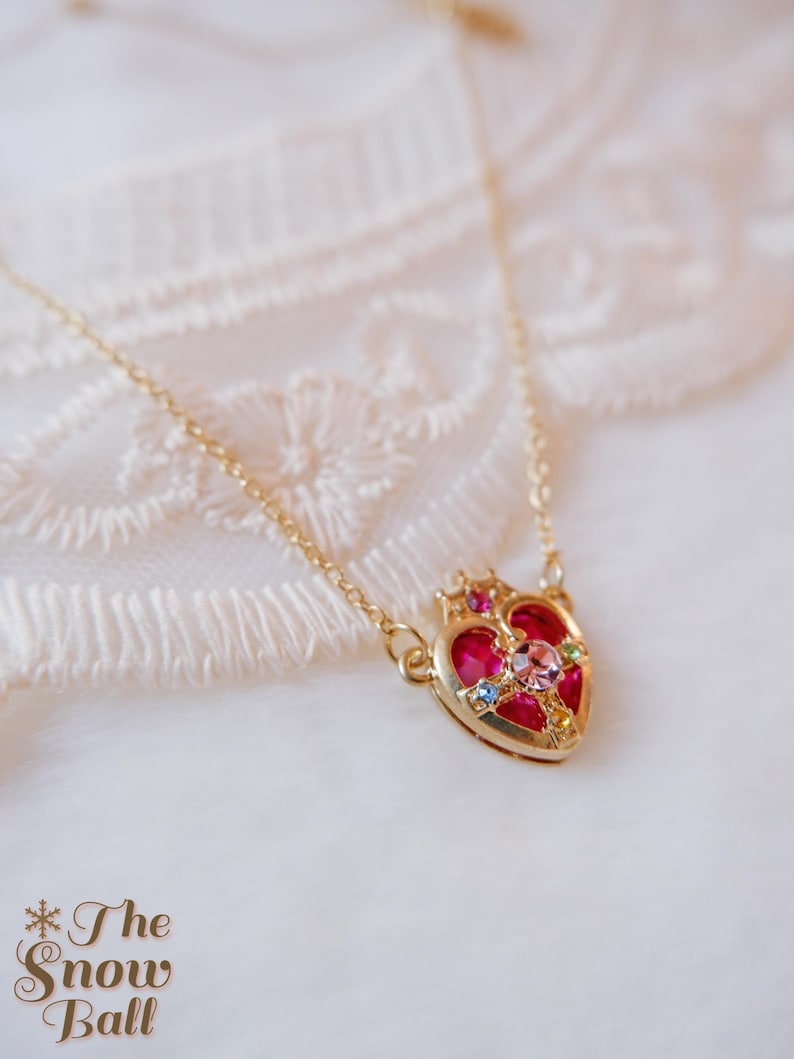 Sailor Moon Necklace • Magical Girl Heart Compact • Pink Anime Necklace • Kawaii Cosplay Jewelry • Angel Wing Heart Pendant • Gift For Her image 3