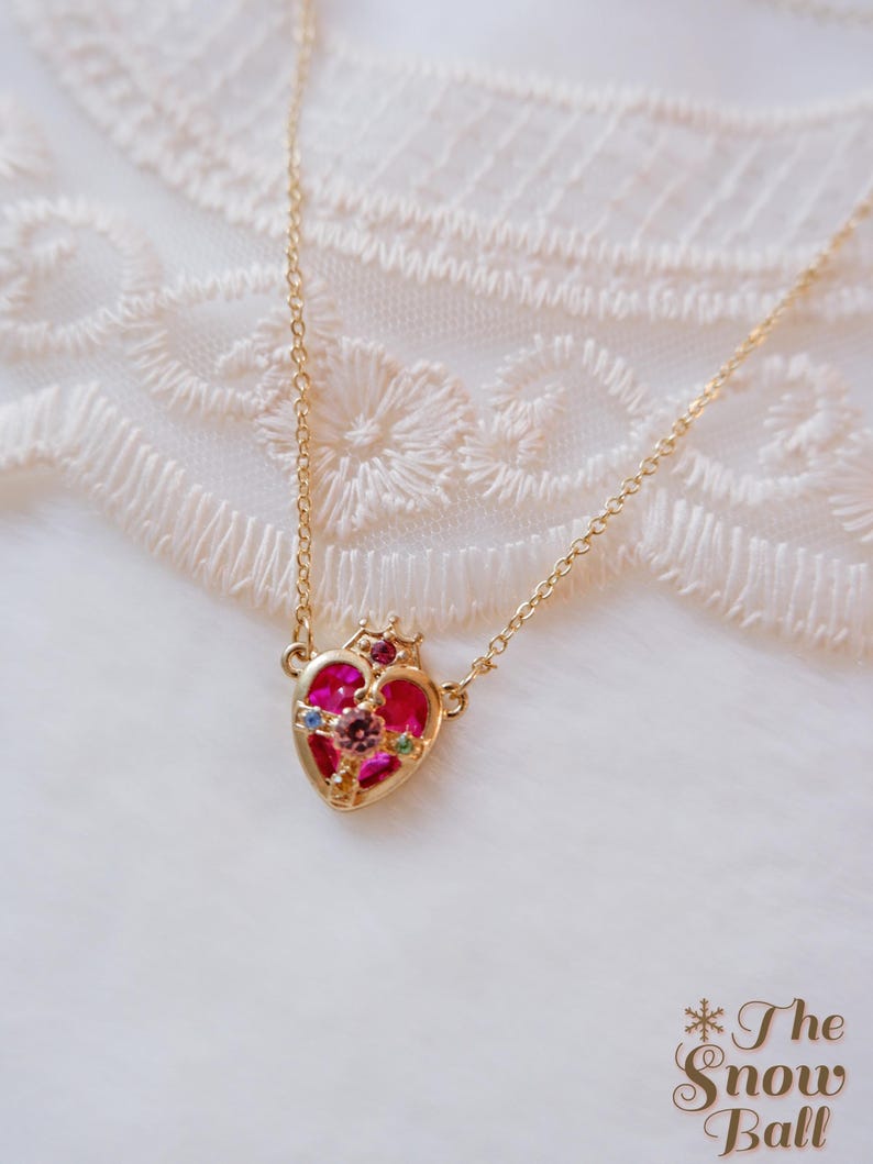 Sailor Moon Necklace • Magical Girl Heart Compact • Pink Anime Necklace • Kawaii Cosplay Jewelry • Angel Wing Heart Pendant • Gift For Her image 2