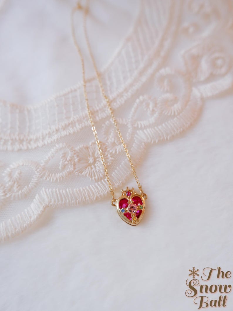 Sailor Moon Necklace • Magical Girl Heart Compact • Pink Anime Necklace • Kawaii Cosplay Jewelry • Angel Wing Heart Pendant • Gift For Her image 6