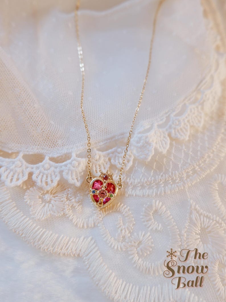 Sailor Moon Necklace • Magical Girl Heart Compact • Pink Anime Necklace • Kawaii Cosplay Jewelry • Angel Wing Heart Pendant • Gift For Her image 9