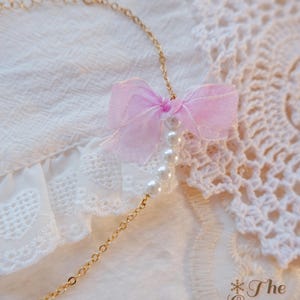 Purple Bow Pearl Bracelet • Cute Kawaii Jewelry • Coquette Aesthetic Bracelet • Pastel Gift for Her • Gold Chain Bracelet • Soft Girl Style image 5