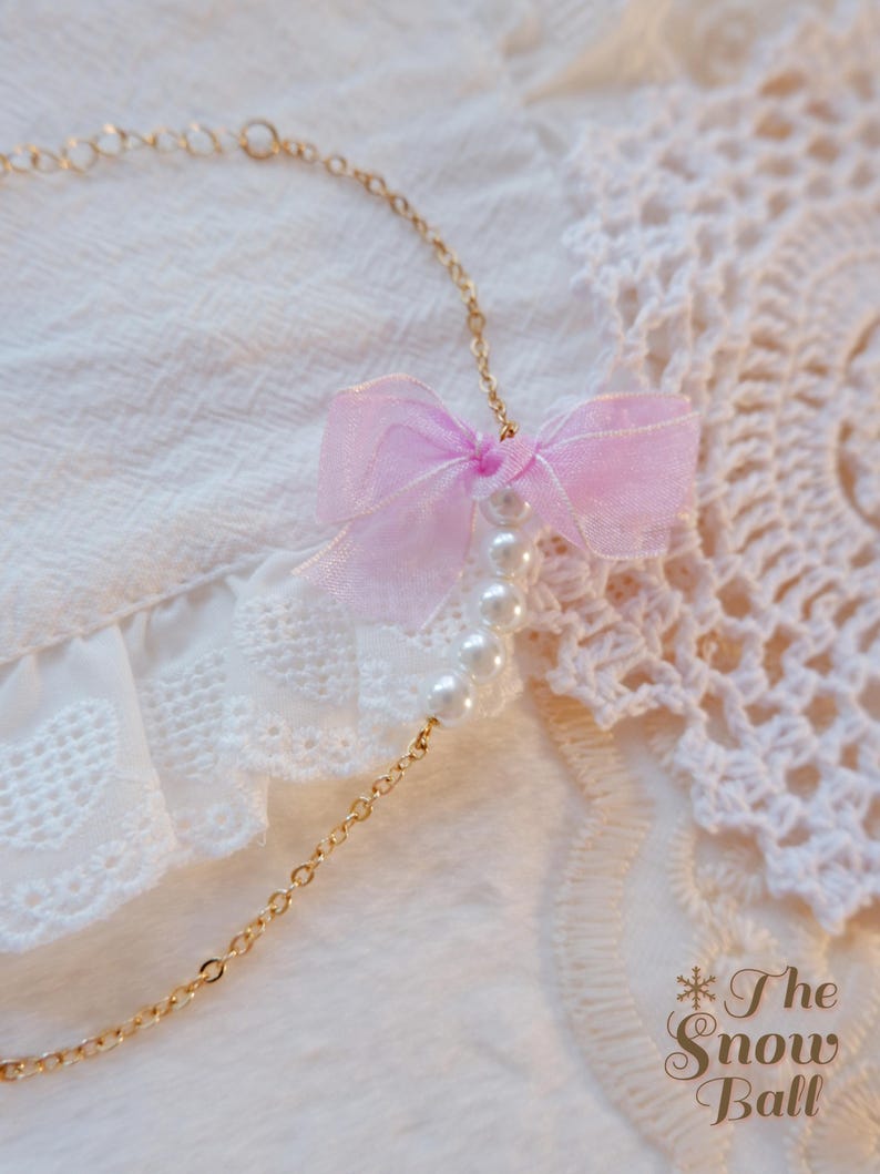 Purple Bow Pearl Bracelet • Cute Kawaii Jewelry • Coquette Aesthetic Bracelet • Pastel Gift for Her • Gold Chain Bracelet • Soft Girl Style image 5