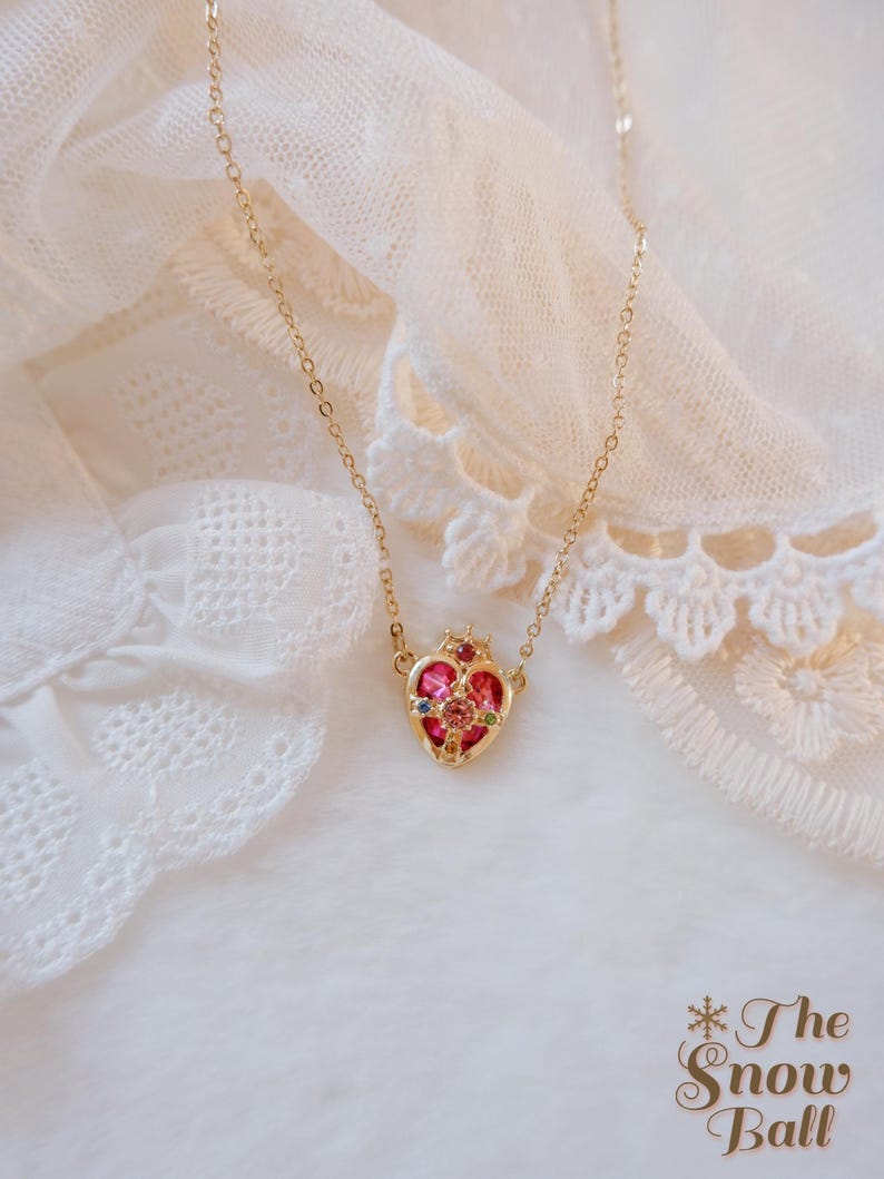 Sailor Moon Necklace • Magical Girl Heart Compact • Pink Anime Necklace • Kawaii Cosplay Jewelry • Angel Wing Heart Pendant • Gift For Her image 5