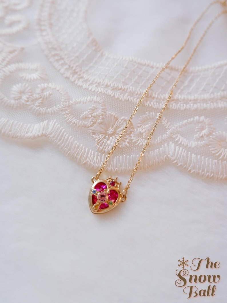 Sailor Moon Necklace • Magical Girl Heart Compact • Pink Anime Necklace • Kawaii Cosplay Jewelry • Angel Wing Heart Pendant • Gift For Her image 7