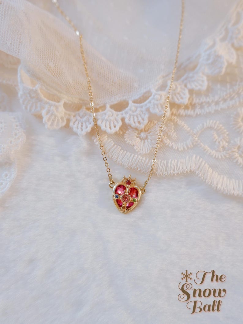 Sailor Moon Necklace • Magical Girl Heart Compact • Pink Anime Necklace • Kawaii Cosplay Jewelry • Angel Wing Heart Pendant • Gift For Her image 4