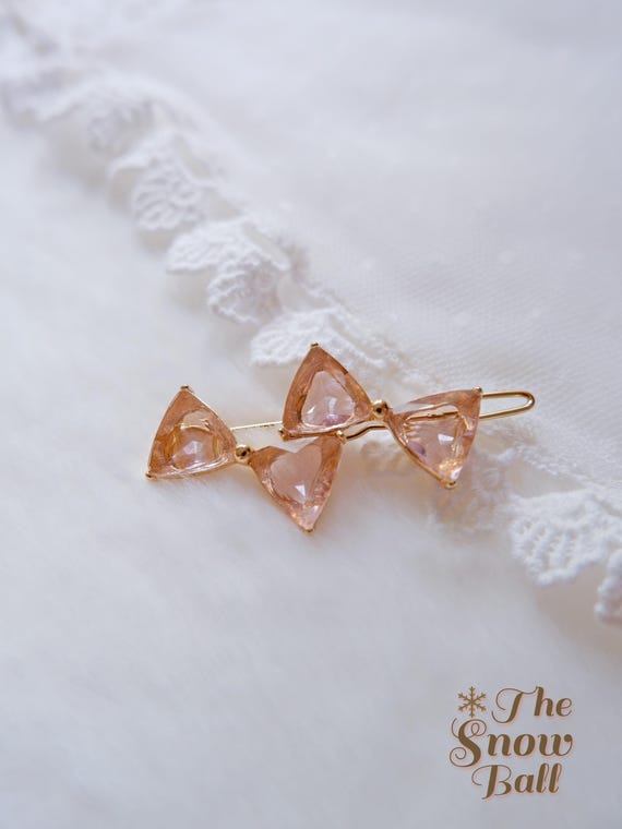 Blush Bow Hair Clip • Rose Gold Gem Barrette • Kawaii Cute  display picture 1