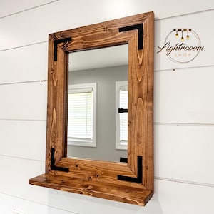 Bathroom Mirror with 3.5&quot; Deep Shelf,Rustic Farmhouse Mirror,Entryway Mirror,Rustic Shelf,Wall Storage Mirror,Farmhouse Decor,Key Holder