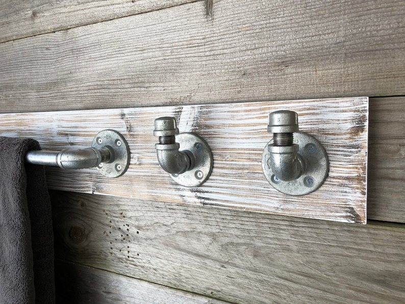 Towel Holder With Two Hooks Industrial Bathroom Organizer | Etsy