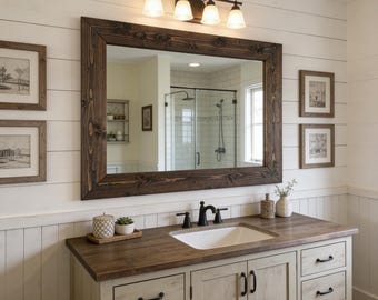 Bathroom Mirror,Rustic Farmhouse, ESPRESSO Wood Frame Mirror,Hallway Entryway Wall Mirror,Vanity Mirror,Small Large Mirror,Modern Decor