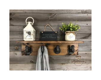 5.5 Deep Shelf, Hooks, Coat Rack, Towel Holder, Entryway Storage, Bathroom Decor, Farmhouse, Industrial, Rustic Wall Hooks, Handmade Hanger