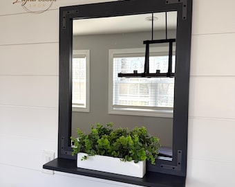 2.5" Frame Mirror with 5" Deep Shelf, 22 Colors Available, Entryway Mirror, Wood Framed Mirror, Wall Decor, Farmhouse, Storage Shelf, Unique