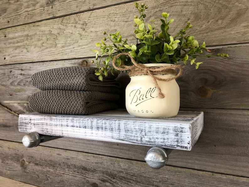 Rustic Wall Shelf Industrial Pipe Shelving GRAY WHITEWASH 7.25\u201d Deep Rustic Industrial Floating Shelf Housewarming Decor Wall Shelf