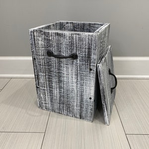 GRAY WHITEWASH Rustic Garbage Can, Bathroom Trash Can, 2 Sizes Available, Office Storage, Bin, Wooden Trash Can, Waste Basket, Organizer