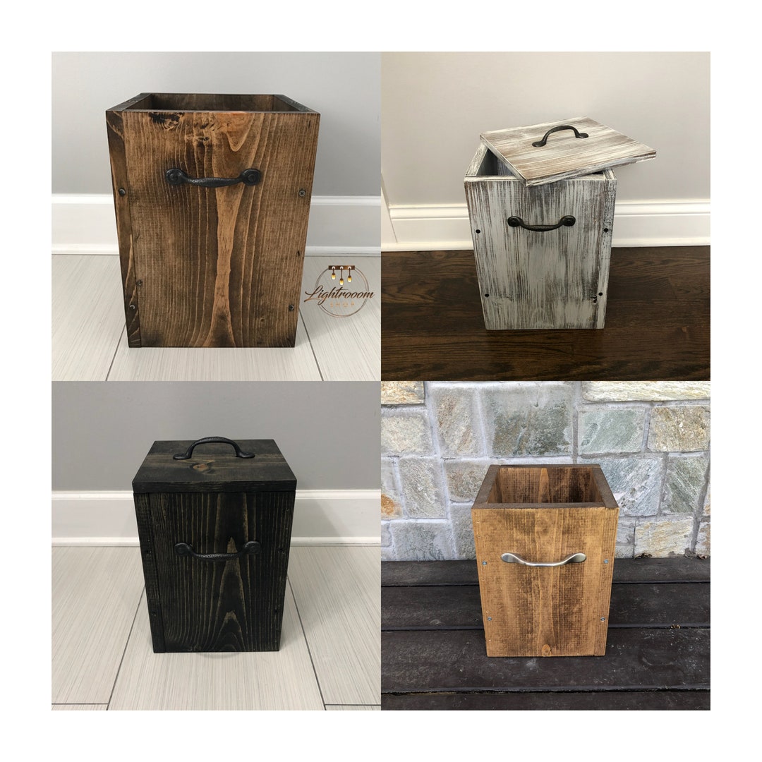 Garbage Can, Bathroom Trash Can, 2 Sizes Available, Office, Bin Wooden ...