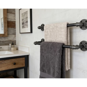 Double Towel Holder, Small Bathroom, Industrial Towel Bar, Towel Rack, Farmhouse Decor, Contemporary  Decor Wall Towel Rod Pipe Towel Holder