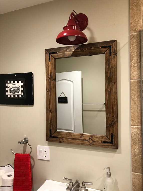 Dark Walnut Farmhouse Mirror Country Wood Frame Bathroom Wall Vanity Mirrors Cottage Large