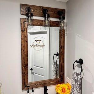 Rustic Mirror, Farmhouse Bathroom Mirror, Wall Decor, Industrial Bath Wood Framed Mirror, Modern Timber Handmade Unique Mirror, Custom Sizes