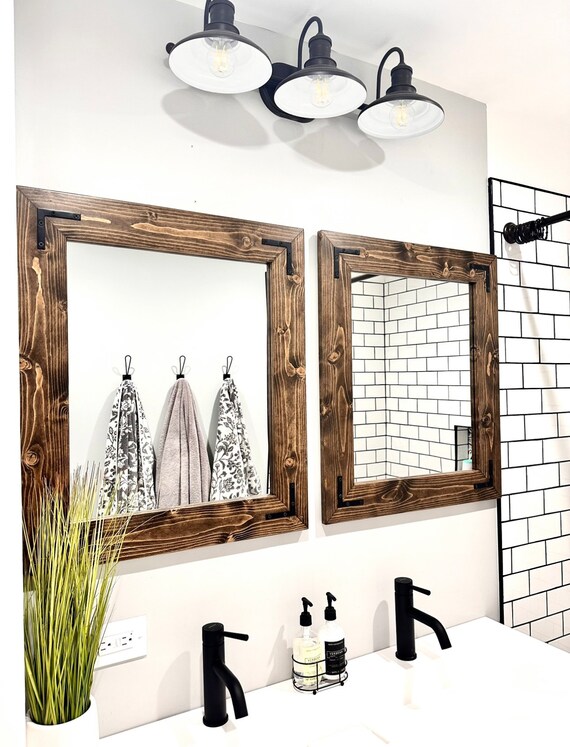 24/7 Shop At Home Espejo De Tubo Industrial Moderno, De 29 X 28 Pulgadas, Rectangular, Decorativo, Para Baño, Sala De Estar, Dormitorio, Espejo De Madera De Entrada, (cobre