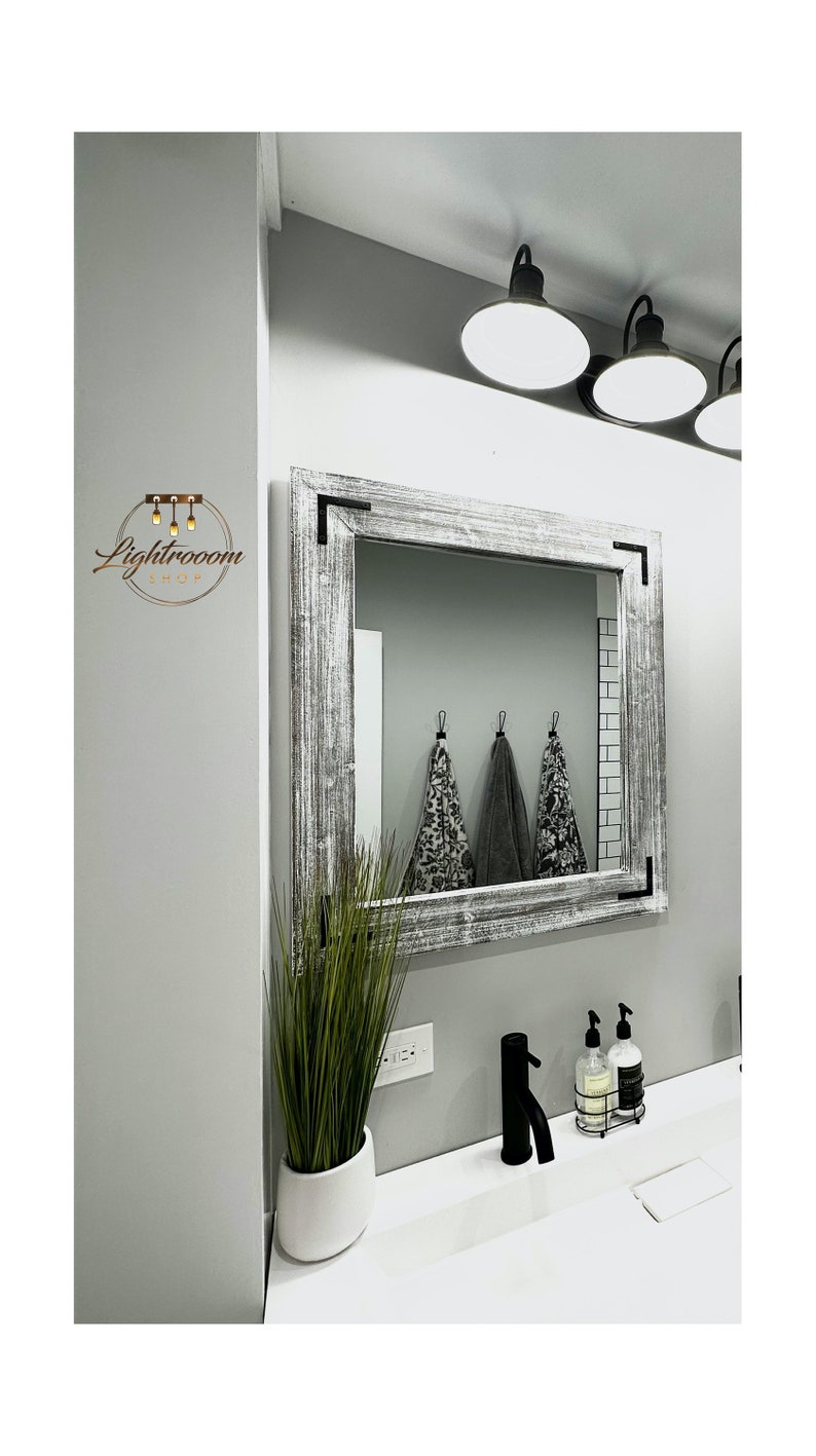 WHITEWASH Mirror Bathroom Wood Frame Mirror Rustic Wood Etsy