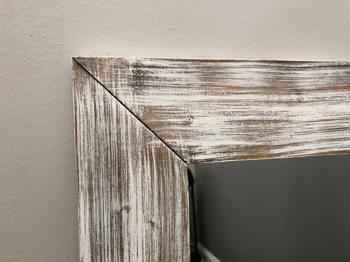 WHITEWASH Mirror Wood Frame Mirror Rustic Wood Mirror Etsy