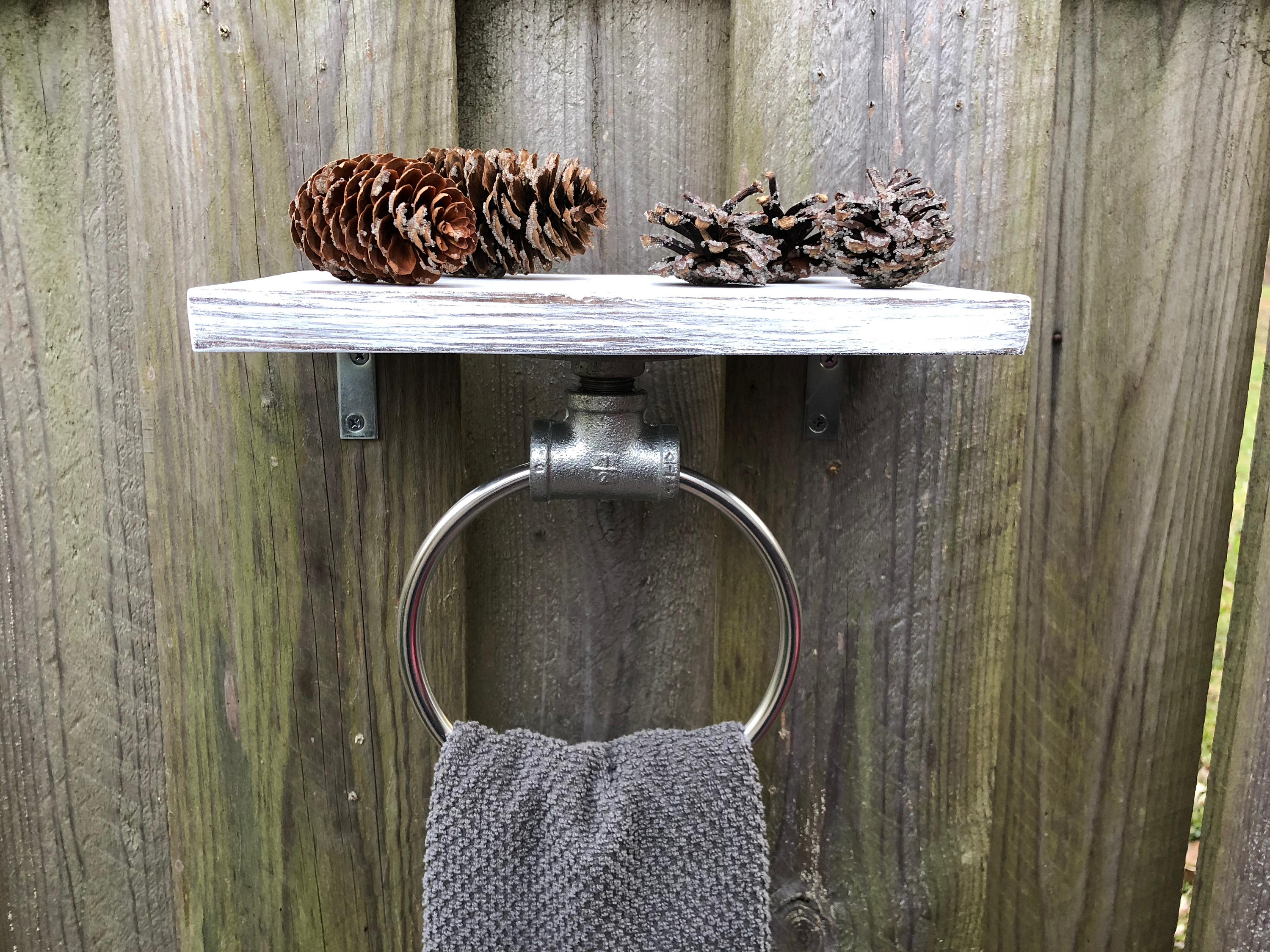 Hand Towel Ring with Shelf Bathroom Decor Organizer Wooden Etsy