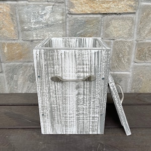 GRAY on WHITE BASE Rustic Garbage Can, Bathroom Trash Can, 2 Sizes Available, Office Storage, Bin Wooden Trash Can, Waste Basket, Garbage