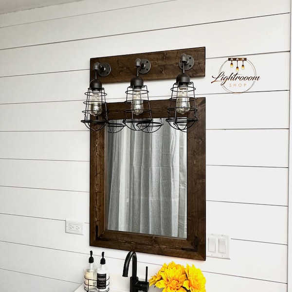 Rustic Lighted Bathroom Mirror Etsy