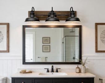 3 Shades Bathroom Vanity Light Fixture, Mirror Light, Farmhouse Style, Rustic Look, Metal Shades Fixture, Modern Design, Bath Renovation