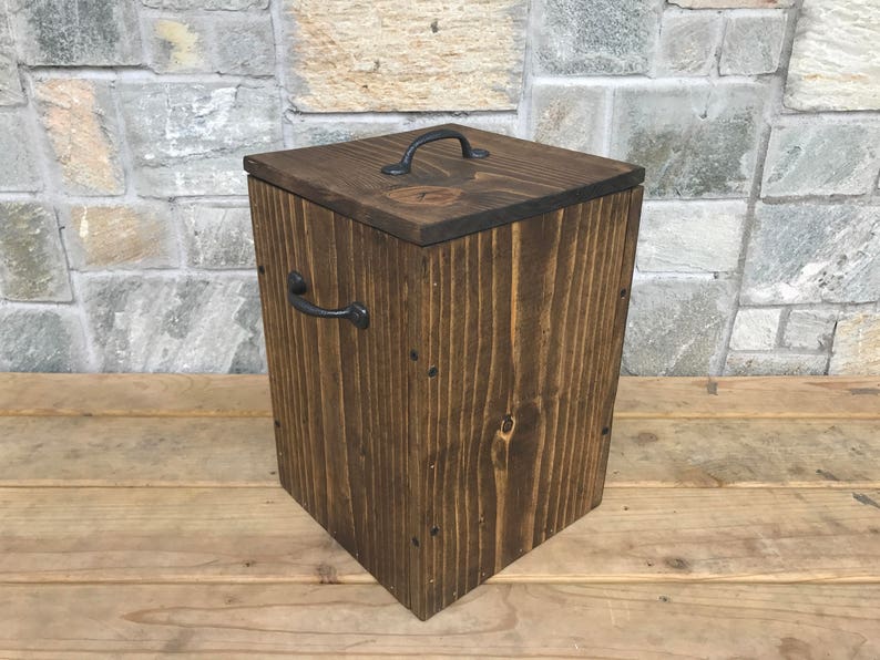 DARK WALNUT Rustic Garbage Can With Lid Bathroom Trash Can 3 Etsy