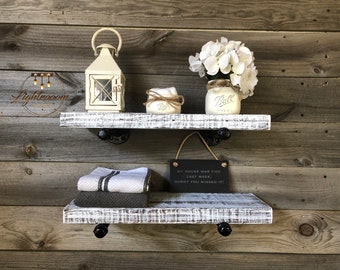 7.25” Deep 1,5" Thick Rustic Industrial Floating Shelf, Pipe, Bathroom Decor, Organizer, Kitchen Shelf, Wooden Wall Shelf, Handmade Gift