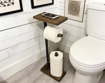 HEAVY Base + EXTRA Storage, 3 Rolls Toilet Paper Stand With Shelf, Paper Dispenser, Rustic Pipe Toilet Paper Holder, Industrial Stand,  Gift