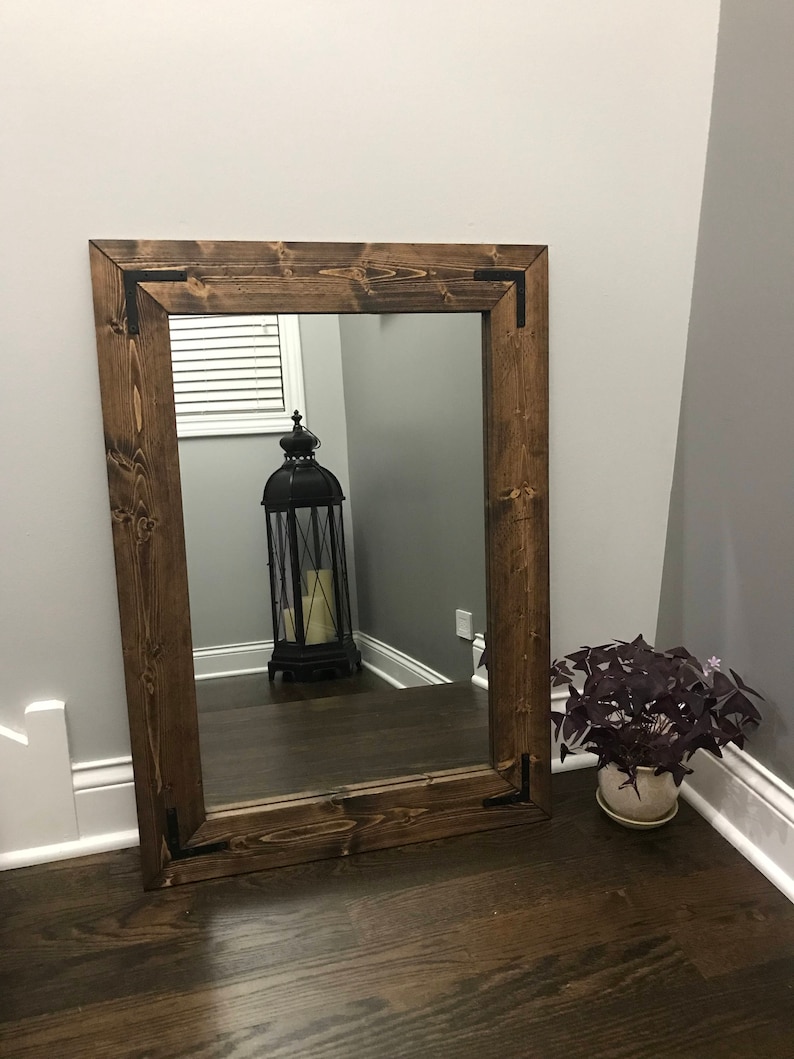 ESPRESSO Mirror Farmhouse Wood Frame Mirror Rustic Wood Etsy