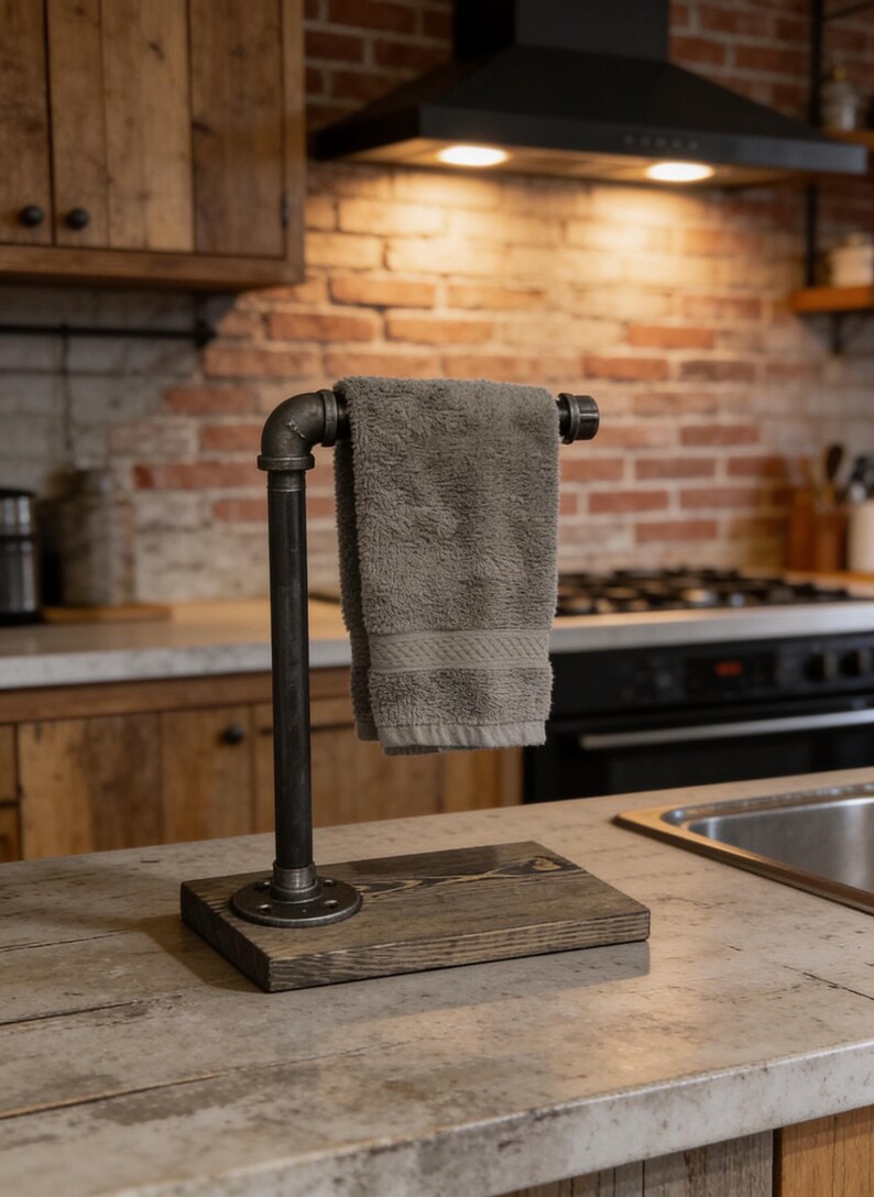 Hand Towel Holder Stand, Free Countertop Holder, Modern Tree Rack, Industrial Design, Rustic Feel Holder, Single Towel Holder Stand, Gift image 10