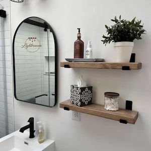 HEAVY DUTY Rustic Floating Shelf with J Shape Flat Brackets, Robust Brackets, Handmade Farmhouse Shelves, Rustic Industrial Metal Brackets