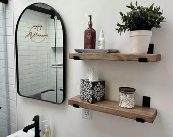 HEAVY DUTY Rustic Floating Shelf with J Shape Flat Brackets, Robust Brackets, Handmade Farmhouse Shelves, Rustic Industrial Metal Brackets
