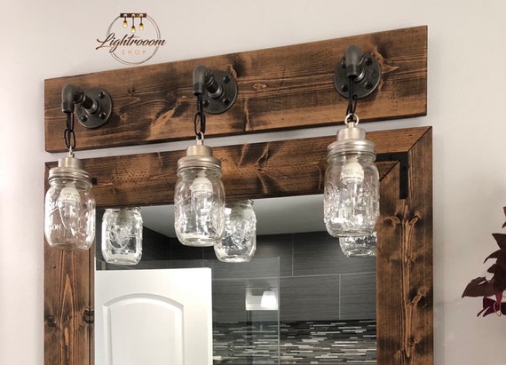 Espresso Vanity Light Fixture Country Style Mason Jar Light Etsy