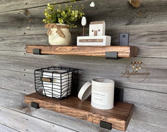 SET OF TWO (2) Heavy Duty Floating Shelf with J Brackets, Industrial Custom Sizes Handmade Shelves
