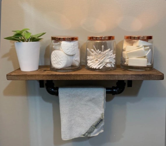 Bathroom Shelf with Industrial Pipe Towel Bars - Modern Farmhouse