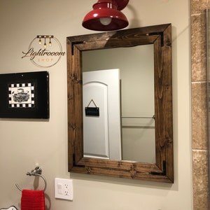 DARK WALNUT Country Wood Framed Mirror,Farmhouse Decor,Bathroom Wall Mirror,Vanity Light Mirror,Handmade Mirror,18x18 - 40x30 + Custom Sizes
