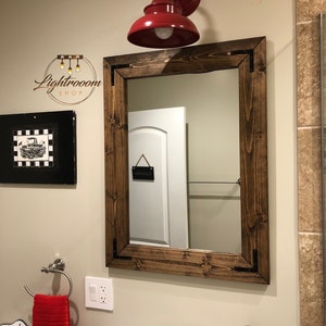 Bathroom Mirror, Rustic Farmhouse DARK WALNUT Country Wood Framed Mirror,Unique Decor,Bath Wall Mirror,Vanity Light Mirror,Handmade Mirror