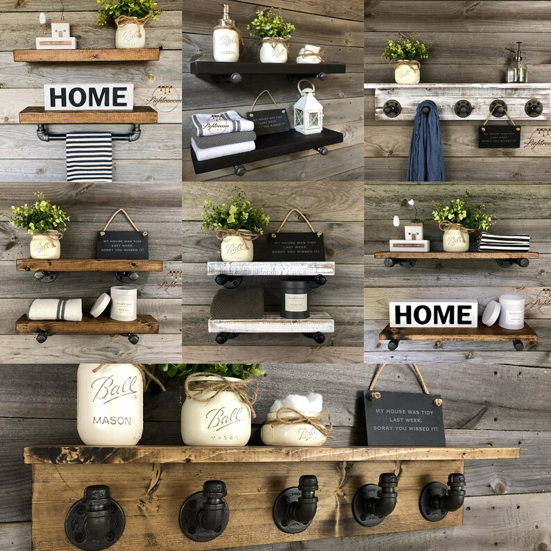 HEAVY DUTY Rustic Floating Shelf With J Shape Flat Brackets Etsy