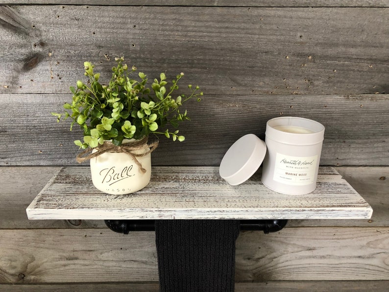 Kitchen Rustic Wall Decor Pipe Holder with Wood Shelf Kitchen Towel Bar Bathroom ANTIQUE WHITE 5,5 Deep Industrial Rustic Towel Rack