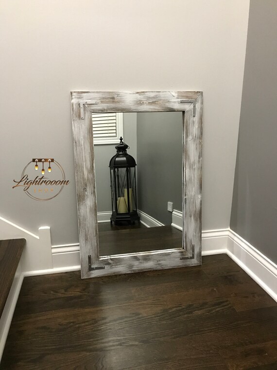 Whitewash Mirror Wood Framed Rustic Image 0