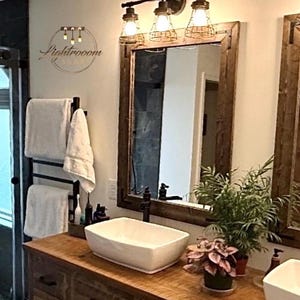 Bathroom Mirror,Rustic Farmhouse Mirror,Wall Mirror,Vanity Large Bathroom Mirror,Wood Framed,Handmade Bedroom Entryway Mirror,Brackets Decor