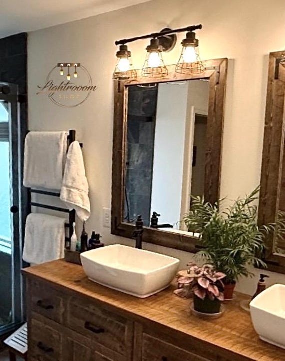 Bathroom Mirror,Rustic Farmhouse Mirror,Wall Mirror,Vanity Large Bathroom Mirror,Wood Framed,Handmade Bedroom Entryway Mirror,Brackets Decor