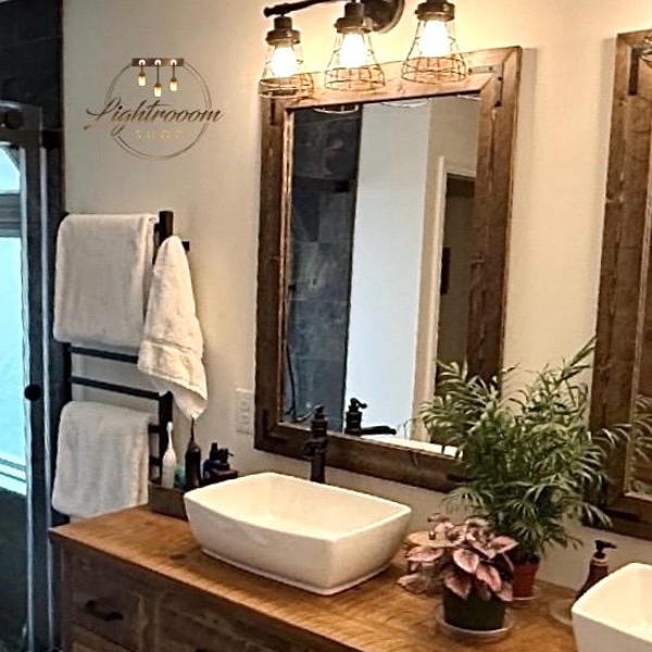 Bathroom Mirror,Rustic Farmhouse Mirror,Wall Mirror,Vanity Large Bathroom Mirror,Wood Framed,Handmade Bedroom Entryway Mirror,Brackets Decor
