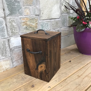 ESPRESSO Rustic Garbage Can with Lid, Bathroom Trash Can, 2 Sizes Available, Office Storage, Bin, Wooden Trash Can, Waste Basket, Organizer