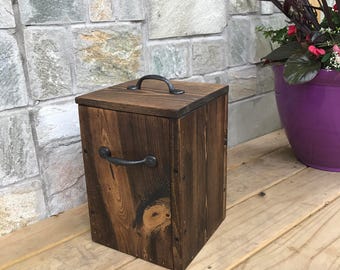 ESPRESSO Rustic Garbage Can with Lid, Bathroom Trash Can, 2 Sizes Available, Office Storage, Bin, Wooden Trash Can, Waste Basket, Organizer