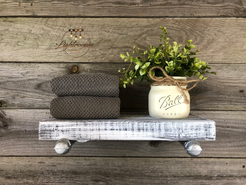 Rustic Wall Shelf Industrial Pipe Shelving GRAY WHITEWASH 7.25\u201d Deep Rustic Industrial Floating Shelf Housewarming Decor Wall Shelf
