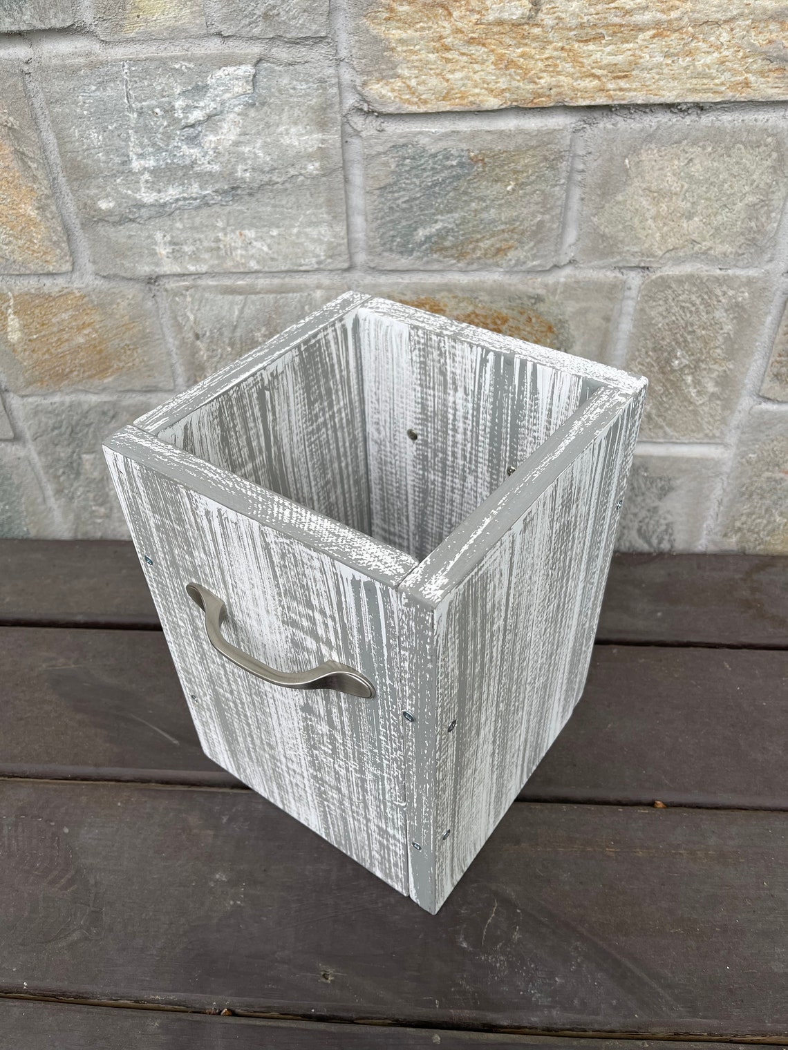 GRAY on WHITE BASE Rustic Garbage Can Bathroom Trash Can 3 Etsy